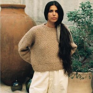 OZMA hand knit alpaca cotton sweater, size small in color birch